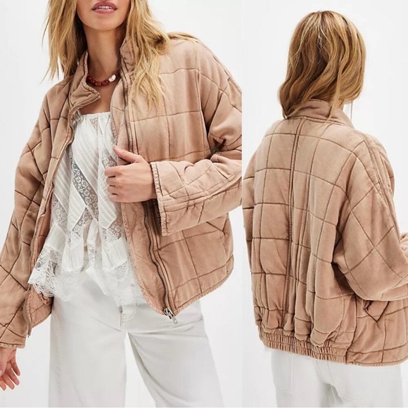 Free People Jackets & Blazers - Free People Dolman quilted knit jacket in champagne diamonds brown, size Medium